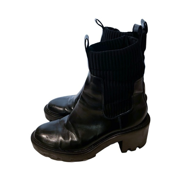 ZARA Chunky Track Sole Sock Chelsea Leather Boots Black Sz 8 - Picture 3 of 8